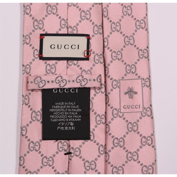 Gucci Current Pink GG Monogram Logo Silk Handmade Necktie Tie - Picture 5 of 5